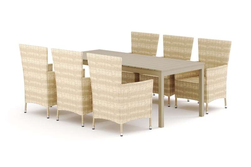 Tunis utendørs spisegruppe uttrekkbar 205/305x90 cm med 6 Thor uterlenestoler, Beige/Beige