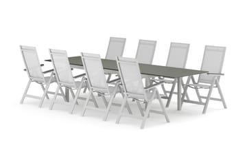 Tunis utendørs spisegruppe uttrekkbar 205/305x90 cm med 8 Monaco Light regulerbare stoler - Hvit/grå - Hagemøbler & utemiljø - Hagegruppe - Spisegrupper hage