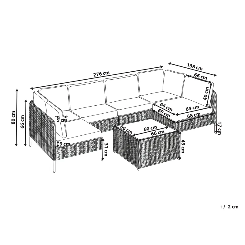 U-formet sofa utendørs 6-seter Omegana modulær kunstrotting - Beige/svart - Hagemøbler & utemiljø - Hagegruppe - Sofagruppe utendørs