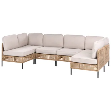 U-formet sofa utendørs 6-seter Omegana modulær kunstrotting - Beige/svart - Hagemøbler & utemiljø - Hagegruppe - Sofagruppe utendørs