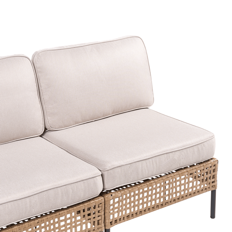 U-formet sofa utendørs 6-seter Omegana modulær kunstrotting - Beige/svart - Hagemøbler & utemiljø - Hagegruppe - Sofagruppe utendørs