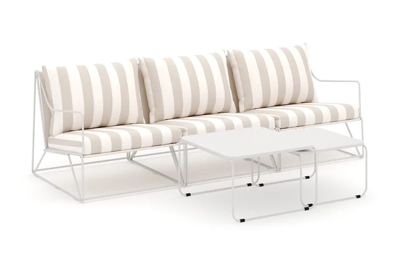 Usteryd 3-seters loungesofa med settbord, Beige/Stripet