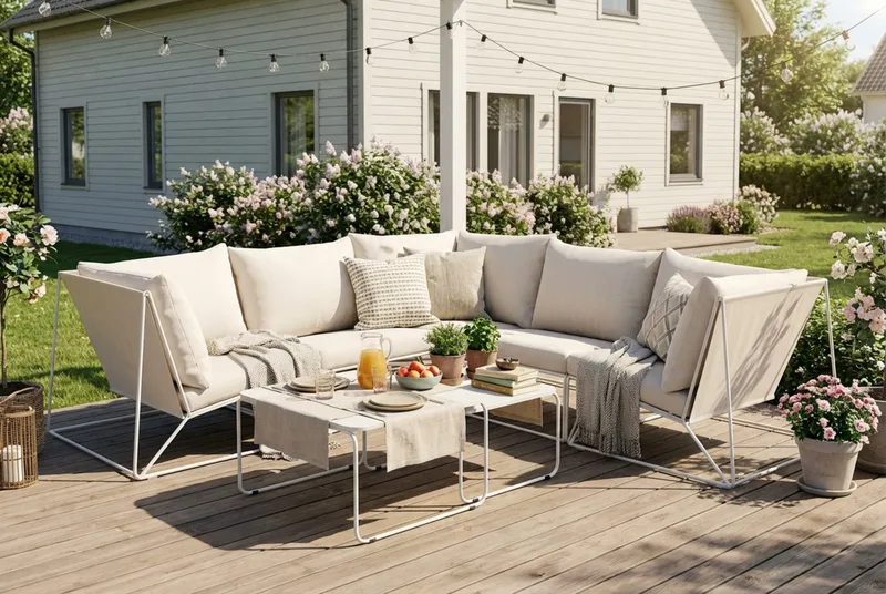 Usteryd utendørs hjørnesofa 5-seter vendbar - Beige/Beige - Hagemøbler & utemiljø - Hagegruppe - Sofagruppe utendørs