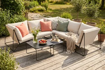 Usteryd utendørs hjørnesofa 5-seter vendbar - Svart/Beige - Hagemøbler & utemiljø - Hagegruppe - Sofagruppe utendørs