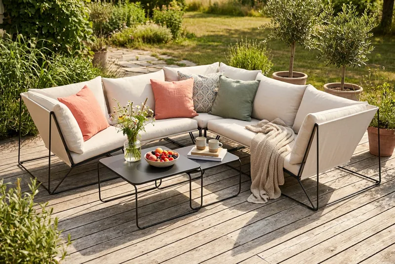 Usteryd utendørs hjørnesofa 5-seter vendbar - Svart/Beige - Hagemøbler & utemiljø - Hagegruppe - Sofagruppe utendørs
