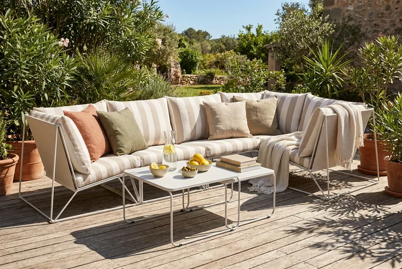 Usteryd utendørs hjørnesofa 5-seters vendbar - Beige/Stripete - Hagemøbler & utemiljø - Hagegruppe - Sofagruppe utendørs