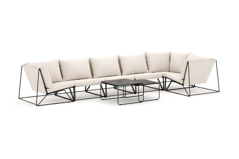 Usteryd utendørs hjørnesofa 6-seters vendbar, Svart/Beige