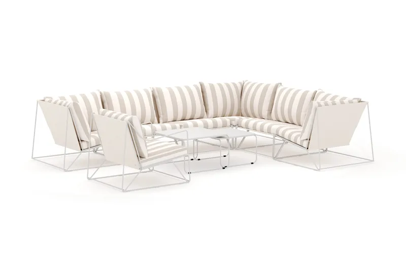 Usteryd utendørs L-sofa 7-seter vendbar med lenestol, Beige/Stripet