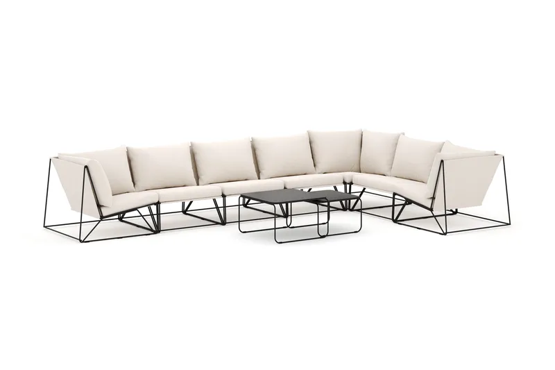 Usteryd utendørs L-sofa 7-seter vendbar, Svart/Beige