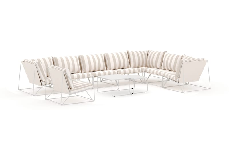 Usteryd utendørs L-sofa 8-seter vendbar med lenestol, Beige/Stripet