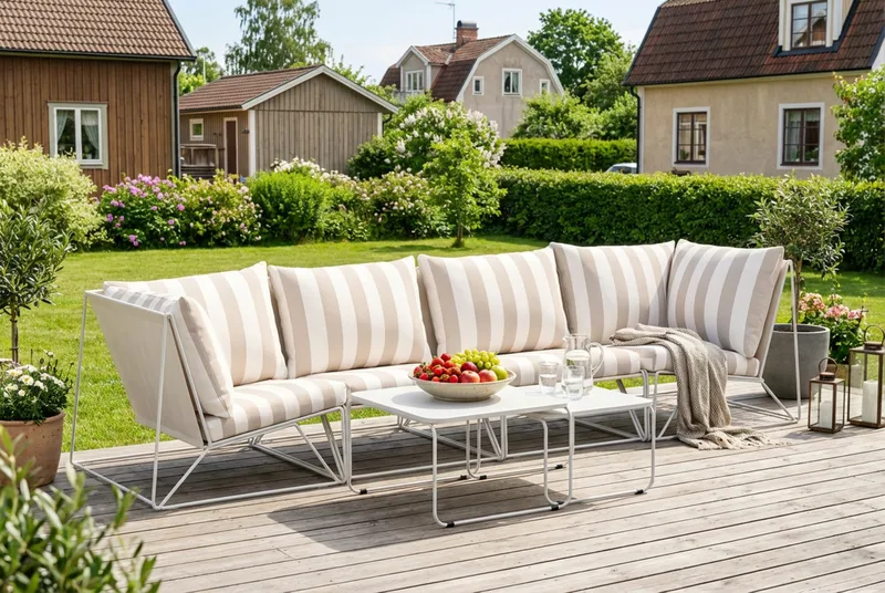 Usteryd utendørs rett 4-seters sofa - Beige/Stripet - Hagemøbler & utemiljø - Hagegruppe - Sofagruppe utendørs