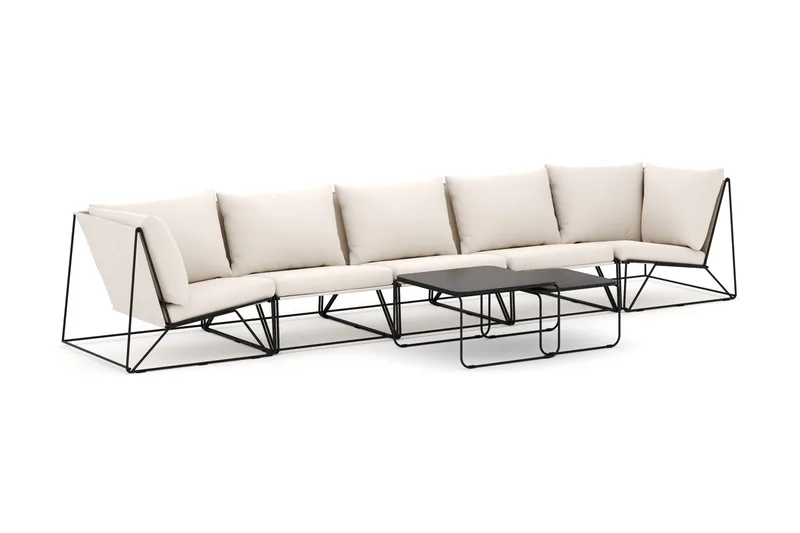 Usteryd utendørs rett 5-seters sofa, Svart/Beige