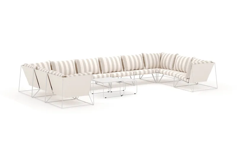 Usteryd utendørs U-sofa 10-seters med lukket avslutning, Beige/Striped