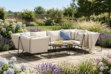 Usteryd utendørs U-sofa 6-seters med lukket avslutning - Svart/Beige - Hagemøbler & utemiljø - Hagegruppe - Sofagruppe utendørs