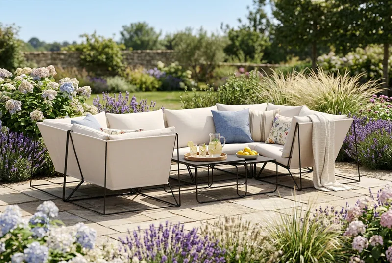 Usteryd utendørs U-sofa 6-seters med lukket avslutning - Svart/Beige - Hagemøbler & utemiljø - Hagegruppe - Sofagruppe utendørs