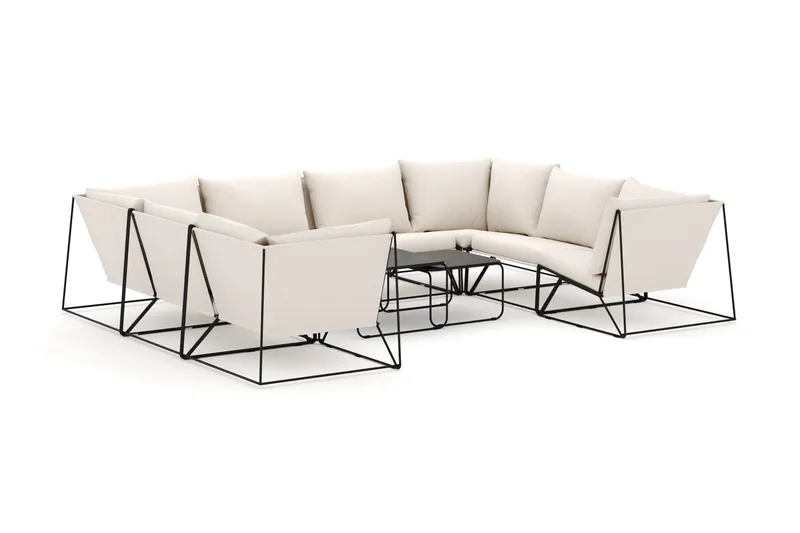 Usteryd utendørs U-sofa 8-seters med lukket avslutning, Svart/Beige