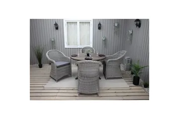 Utendørs møbelgruppe Ø 112 cm bord & 4 Belize grå stoler Brun - Brun - Hagemøbler & utemiljø - Hagegruppe - Spisegrupper hage