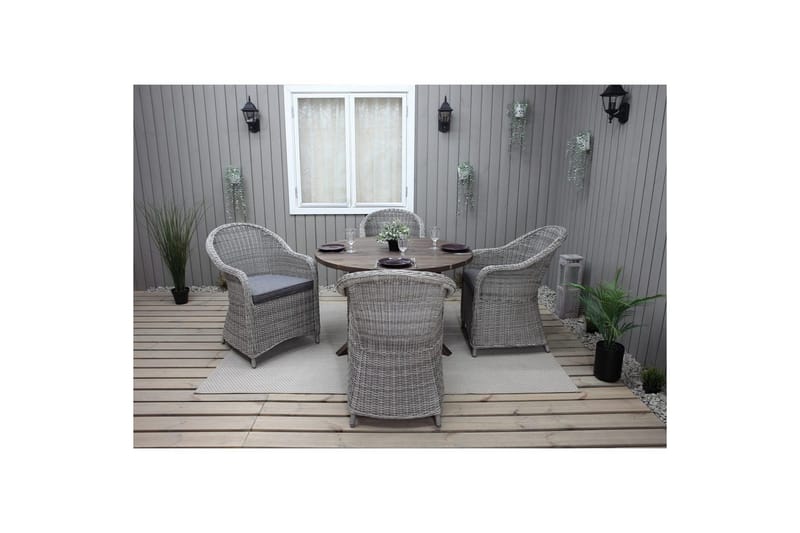 Utendørs møbelgruppe Ø 112 cm bord & 4 Belize grå stoler Brun - Brun - Hagemøbler & utemiljø - Hagegruppe - Spisegrupper hage