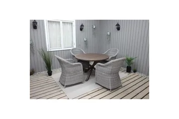 Utendørs møbelgruppe Ø 112 cm bord & 4 Belize grå stoler Brun - Brun - Hagemøbler & utemiljø - Hagegruppe - Spisegrupper hage