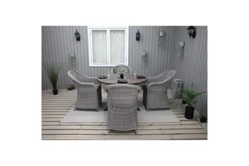 Utendørs møbelgruppe Ø 112 cm bord & 4 Belize grå stoler Brun - Brun - Hagemøbler & utemiljø - Hagegruppe - Spisegrupper hage