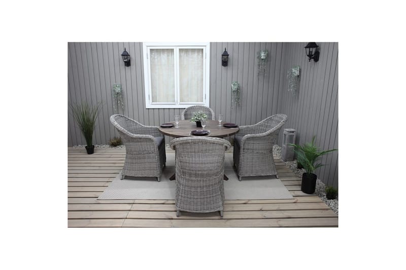 Utendørs møbelgruppe Ø 112 cm bord & 4 Belize grå stoler Brun - Brun - Hagemøbler & utemiljø - Hagegruppe - Spisegrupper hage