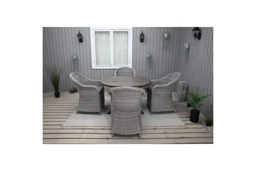 Utendørs møbelgruppe Ø 112 cm bord & 4 Belize grå stoler Brun - Brun - Hagemøbler & utemiljø - Hagegruppe - Spisegrupper hage