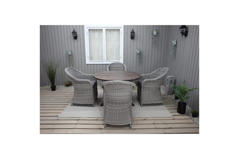 Utendørs møbelgruppe Ø 112 cm bord & 4 Belize grå stoler Brun - Brun - Hagemøbler & utemiljø - Hagegruppe - Spisegrupper hage