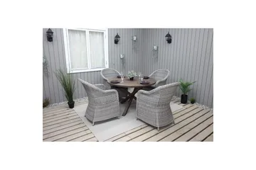 Utendørs møbelgruppe Ø 112 cm bord & 4 Belize grå stoler Brun - Brun - Hagemøbler & utemiljø - Hagegruppe - Spisegrupper hage