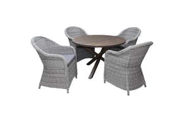 Utendørs møbelgruppe Ø 112 cm bord & 4 Belize grå stoler Brun