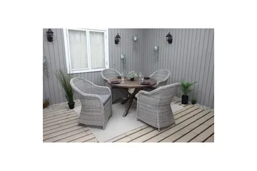 Utendørs møbelgruppe Ø 112 cm bord & 4 Belize grå stoler Brun - Brun - Hagemøbler & utemiljø - Hagegruppe - Spisegrupper hage