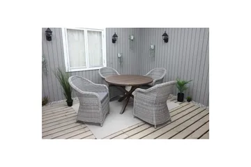 Utendørs møbelgruppe Ø 112 cm bord & 4 Belize grå stoler Brun - Brun - Hagemøbler & utemiljø - Hagegruppe - Spisegrupper hage