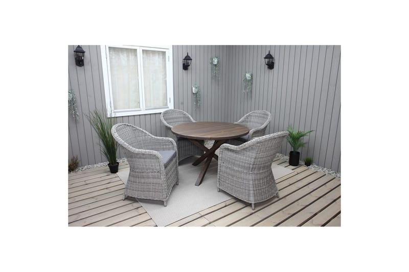 Utendørs møbelgruppe Ø 112 cm bord & 4 Belize grå stoler Brun - Brun - Hagemøbler & utemiljø - Hagegruppe - Spisegrupper hage