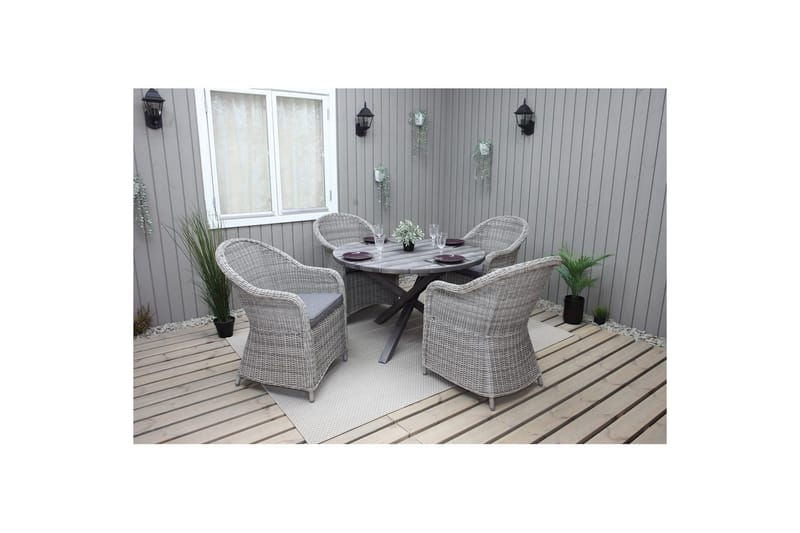 Utendørs møbelgruppe Ø 112 cm bord & 4 Belize grå stoler Grå - Grå - Hagemøbler & utemiljø - Hagegruppe - Spisegrupper hage