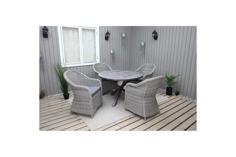 Utendørs møbelgruppe Ø 112 cm bord & 4 Belize grå stoler Grå - Grå - Hagemøbler & utemiljø - Hagegruppe - Spisegrupper hage