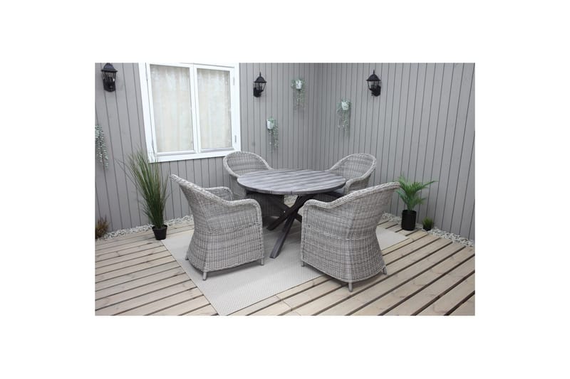 Utendørs møbelgruppe Ø 112 cm bord & 4 Belize grå stoler Grå - Grå - Hagemøbler & utemiljø - Hagegruppe - Spisegrupper hage