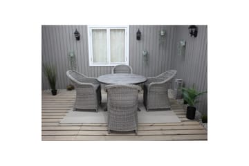 Utendørs møbelgruppe Ø 112 cm bord & 4 Belize grå stoler Grå - Grå - Hagemøbler & utemiljø - Hagegruppe - Spisegrupper hage