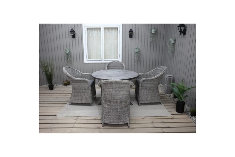 Utendørs møbelgruppe Ø 112 cm bord & 4 Belize grå stoler Grå - Grå - Hagemøbler & utemiljø - Hagegruppe - Spisegrupper hage