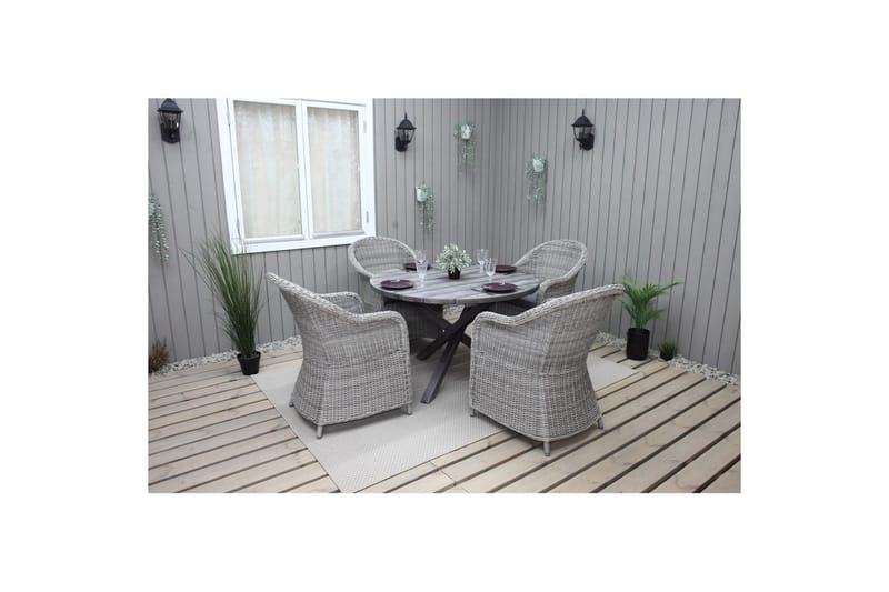 Utendørs møbelgruppe Ø 112 cm bord & 4 Belize grå stoler Grå - Grå - Hagemøbler & utemiljø - Hagegruppe - Spisegrupper hage