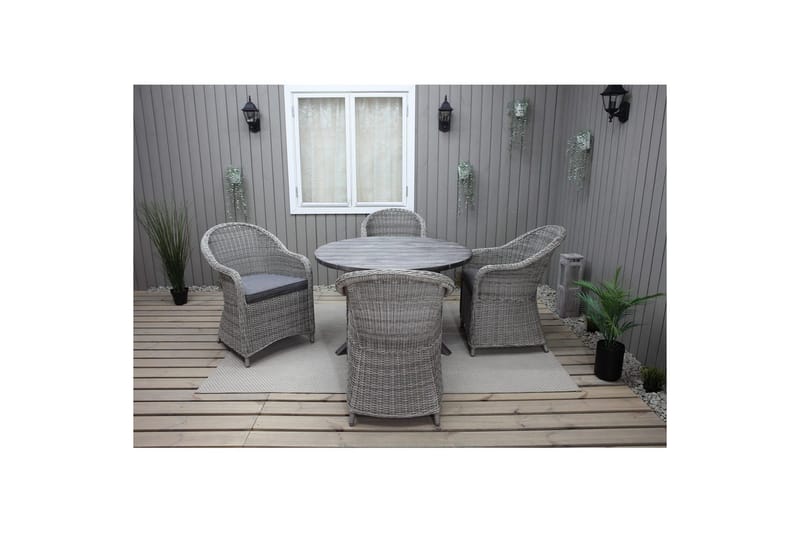 Utendørs møbelgruppe Ø 112 cm bord & 4 Belize grå stoler Grå - Grå - Hagemøbler & utemiljø - Hagegruppe - Spisegrupper hage