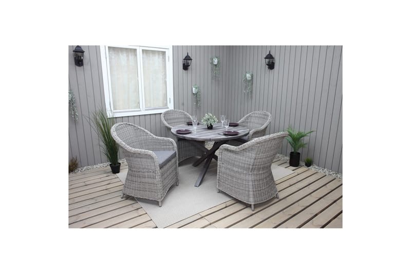 Utendørs møbelgruppe Ø 112 cm bord & 4 Belize grå stoler Grå - Grå - Hagemøbler & utemiljø - Hagegruppe - Spisegrupper hage