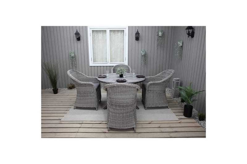 Utendørs møbelgruppe Ø 112 cm bord & 4 Belize grå stoler Grå - Grå - Hagemøbler & utemiljø - Hagegruppe - Spisegrupper hage