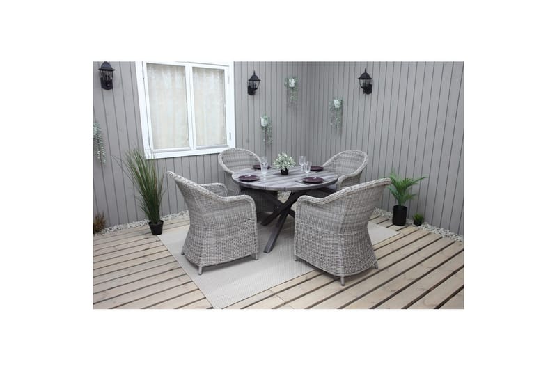 Utendørs møbelgruppe Ø 112 cm bord & 4 Belize grå stoler Grå - Grå - Hagemøbler & utemiljø - Hagegruppe - Spisegrupper hage