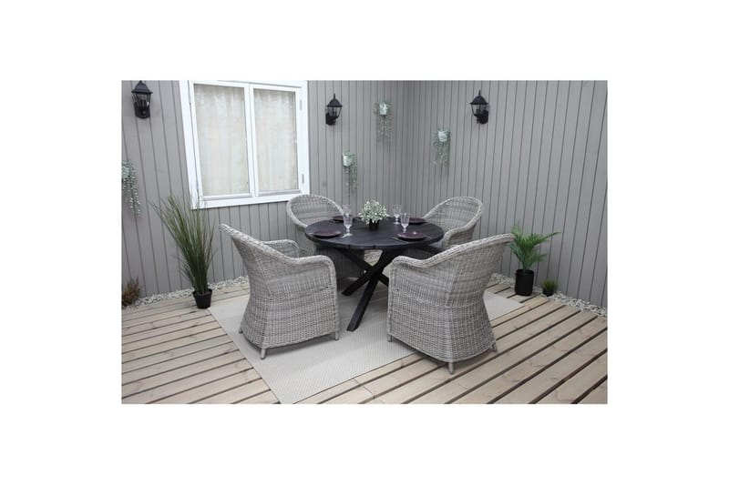 Utendørs møbelgruppe Ø 112 cm bord & 4 Belize grå stoler Svart - Svart - Hagemøbler & utemiljø - Hagegruppe - Spisegrupper hage