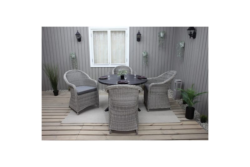 Utendørs møbelgruppe Ø 112 cm bord & 4 Belize grå stoler Svart - Svart - Hagemøbler & utemiljø - Hagegruppe - Spisegrupper hage