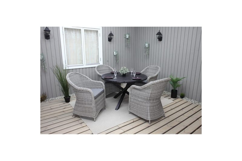 Utendørs møbelgruppe Ø 112 cm bord & 4 Belize grå stoler Svart - Svart - Hagemøbler & utemiljø - Hagegruppe - Spisegrupper hage
