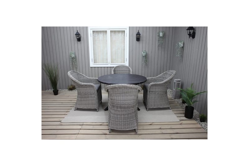 Utendørs møbelgruppe Ø 112 cm bord & 4 Belize grå stoler Svart - Svart - Hagemøbler & utemiljø - Hagegruppe - Spisegrupper hage