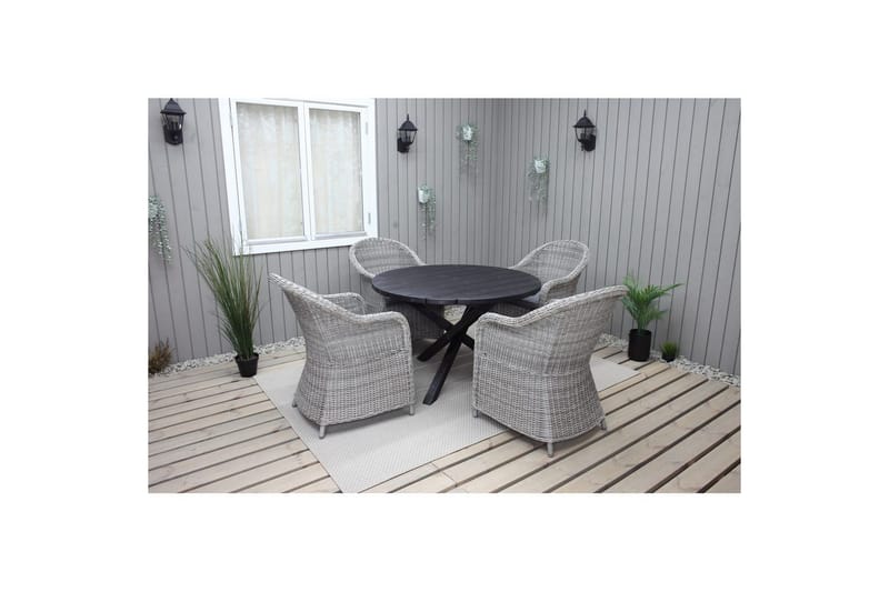 Utendørs møbelgruppe Ø 112 cm bord & 4 Belize grå stoler Svart - Svart - Hagemøbler & utemiljø - Hagegruppe - Spisegrupper hage