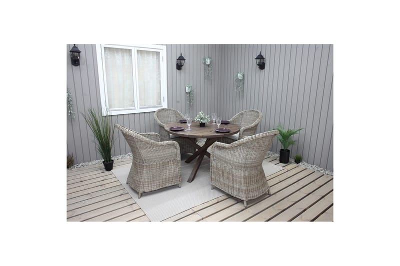 Utendørs møbelgruppe Ø 112 cm bord & 4 Belize naturlig stoler Brun - Brun - Hagemøbler & utemiljø - Hagegruppe - Spisegrupper hage