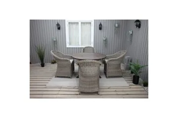 Utendørs møbelgruppe Ø 112 cm bord & 4 Belize naturlig stoler Brun - Brun - Hagemøbler & utemiljø - Hagegruppe - Spisegrupper hage