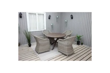 Utendørs møbelgruppe Ø 112 cm bord & 4 Belize naturlig stoler Brun - Brun - Hagemøbler & utemiljø - Hagegruppe - Spisegrupper hage